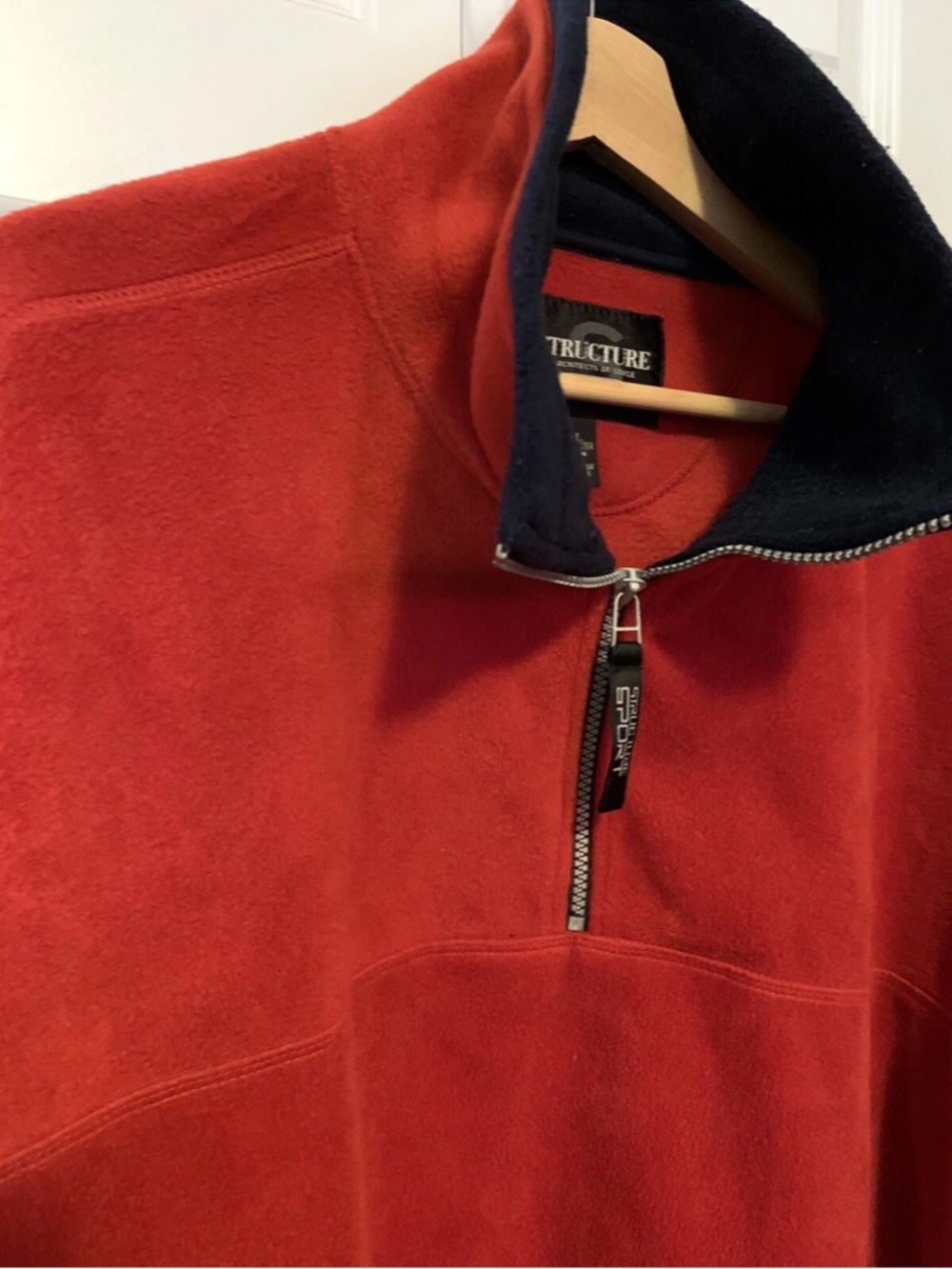 VINTAGE Structure Sport Jacket Men‎ 2XL Red Fleece 1/4 Zip Pullover Thick 90s